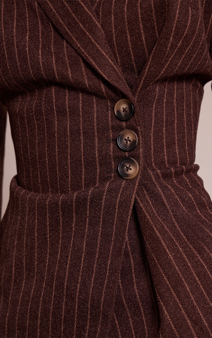 Chocolate Woven Heavy Brushed Pinstripe Cinched Waist Blazer image 4