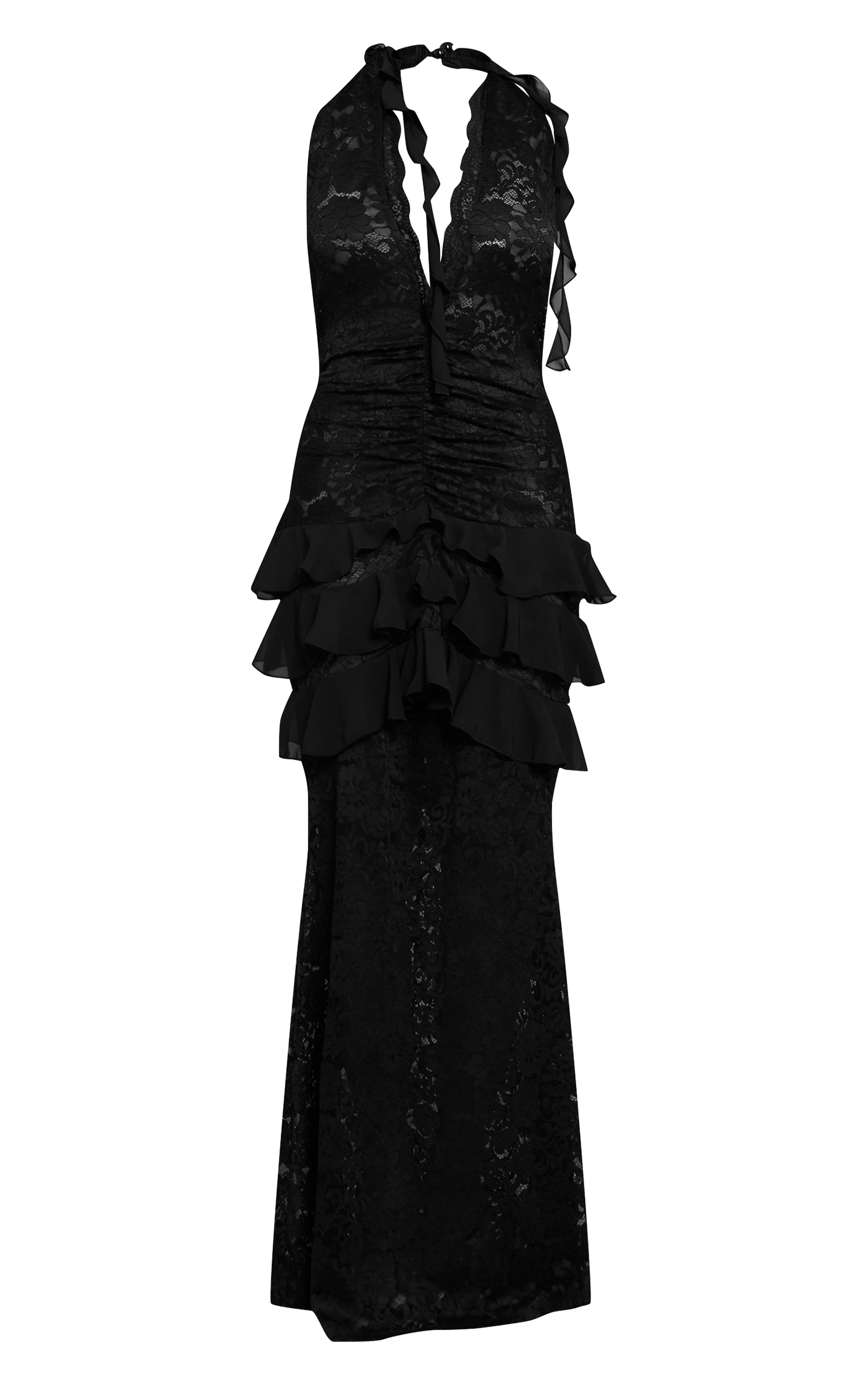 Shape Black Lace Plunge Neckline Frill Detail Maxi Dress image 5
