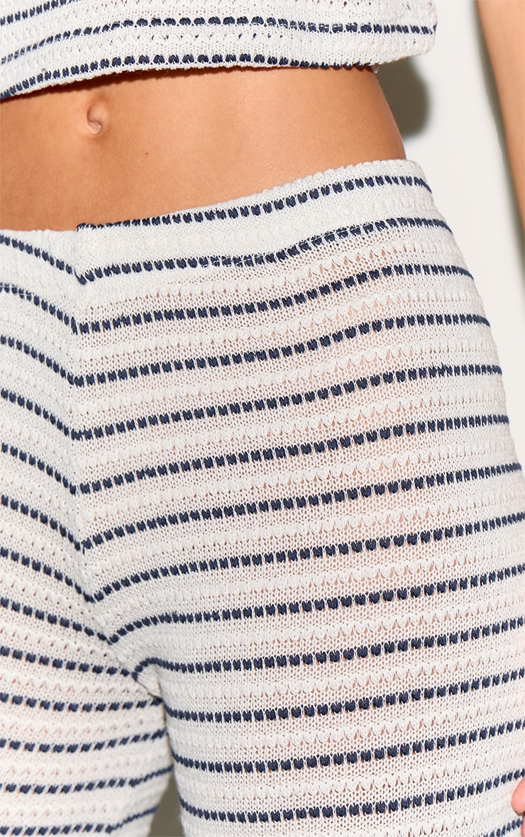 Navy Striped Textured Casual Pants image 4