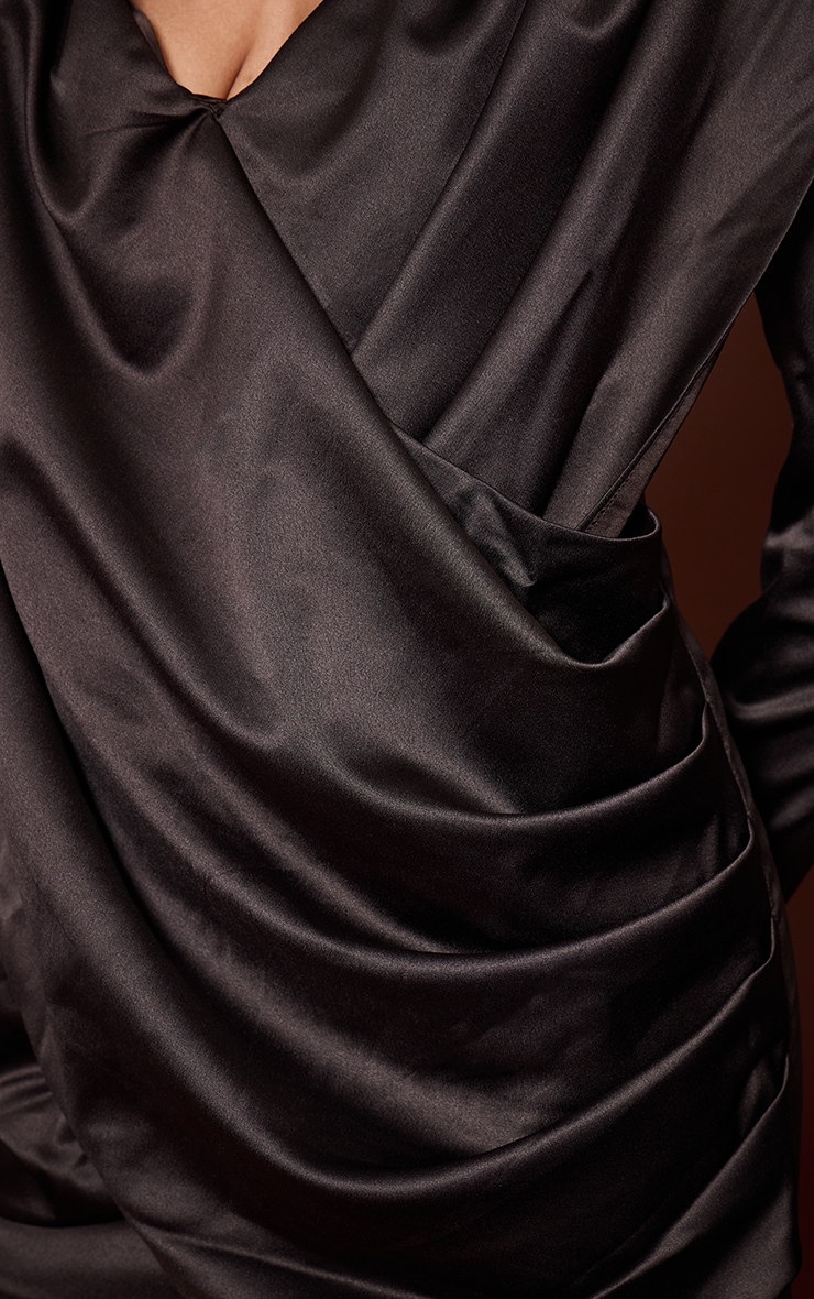 Chocolate Satin Cowl Neck Mini Dress image 4