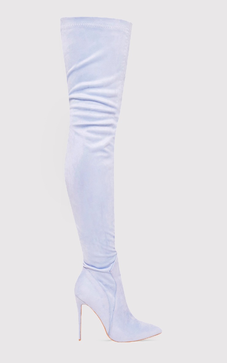 Emmie Baby Blue Faux Suede Extreme Thigh High Heeled Boots Boots