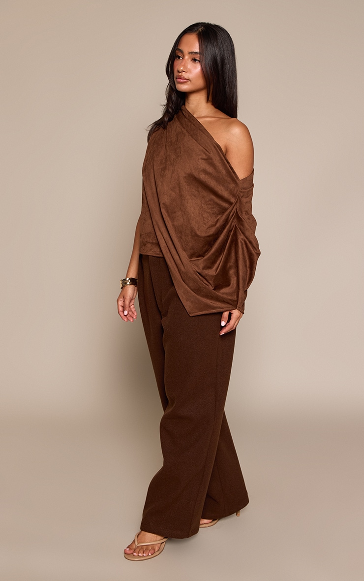 Petite Chocolate Suede One Shoulder Asymmetric Top image 3