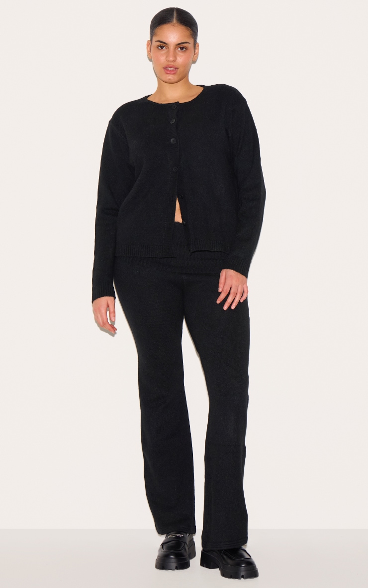 Plus Black Melange Knit Basic Button Up Cardigan | Plus Size