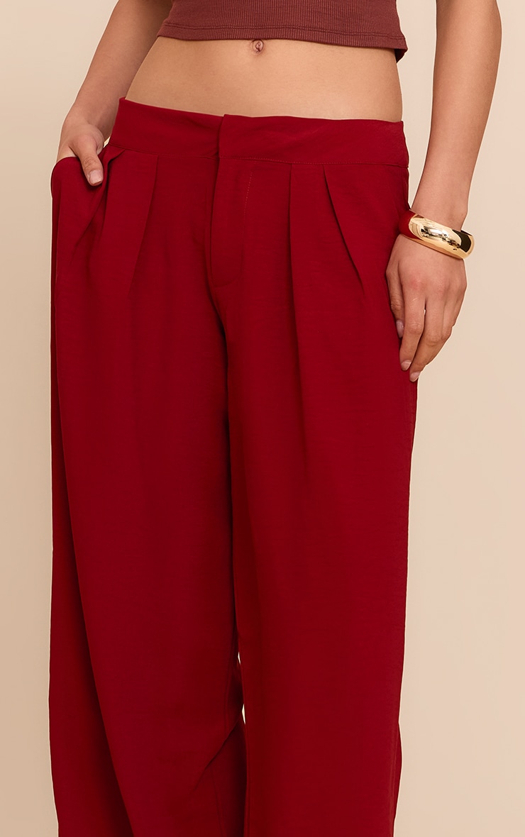 Deep Red Floaty Woven Double Pleat Wide Leg Pants image 4