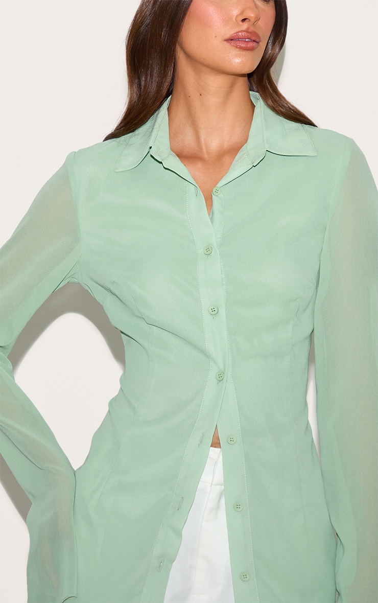 Pale Lime Fitted Chiffon Shirt image 4