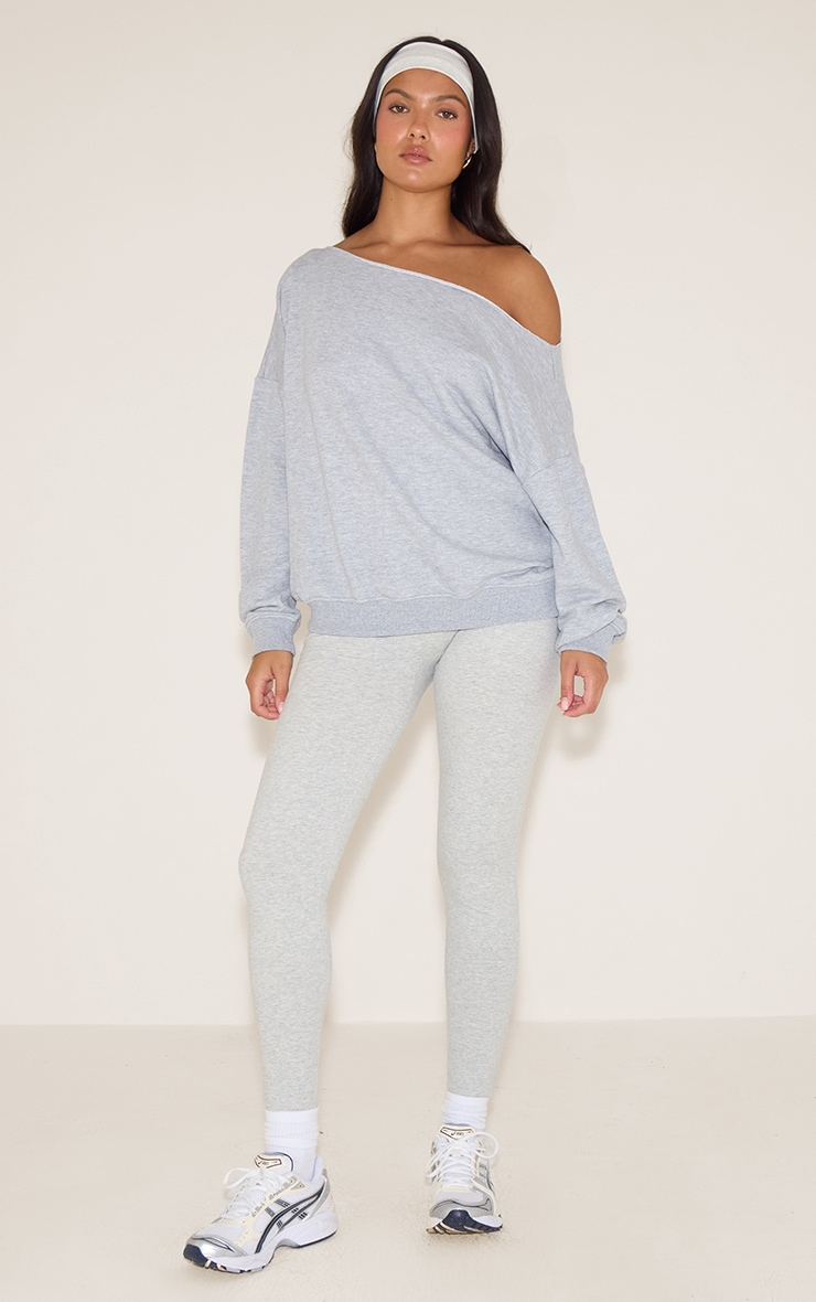 Grey Marl Oversized Off Shoulder Sweatshirt image 3