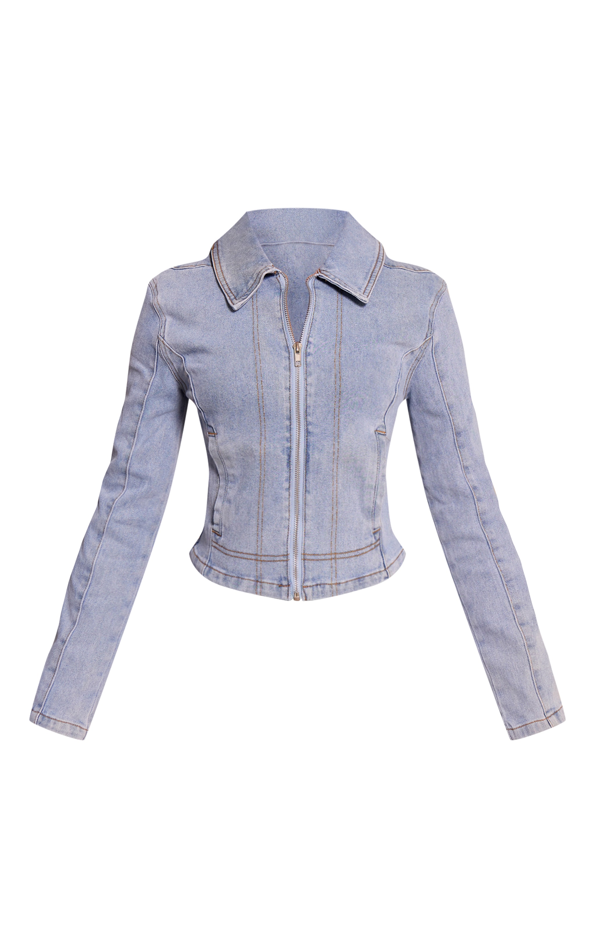 Petite Light Blue Fitted Zip Up Denim Jacket image 5