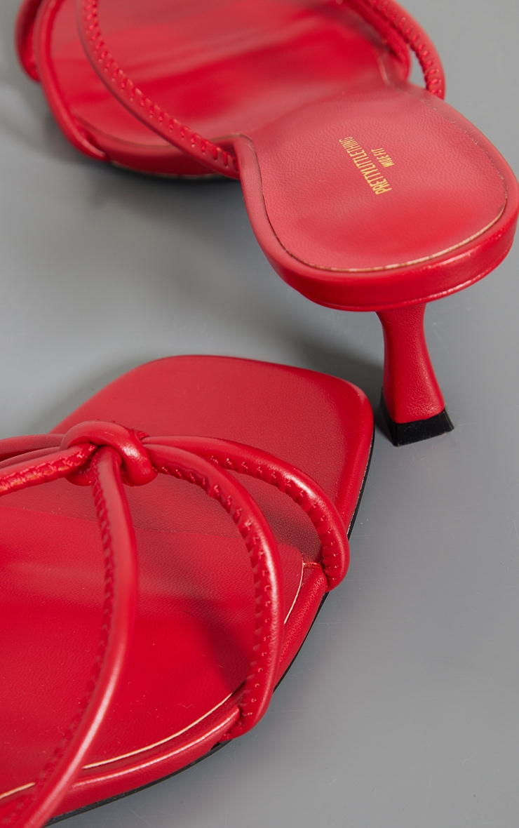 Mules à talon en PU rouge à bout carré et brides nouées image 3