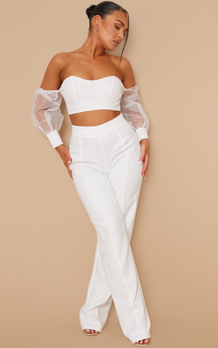 Crop top blanc à manches en organza image 3