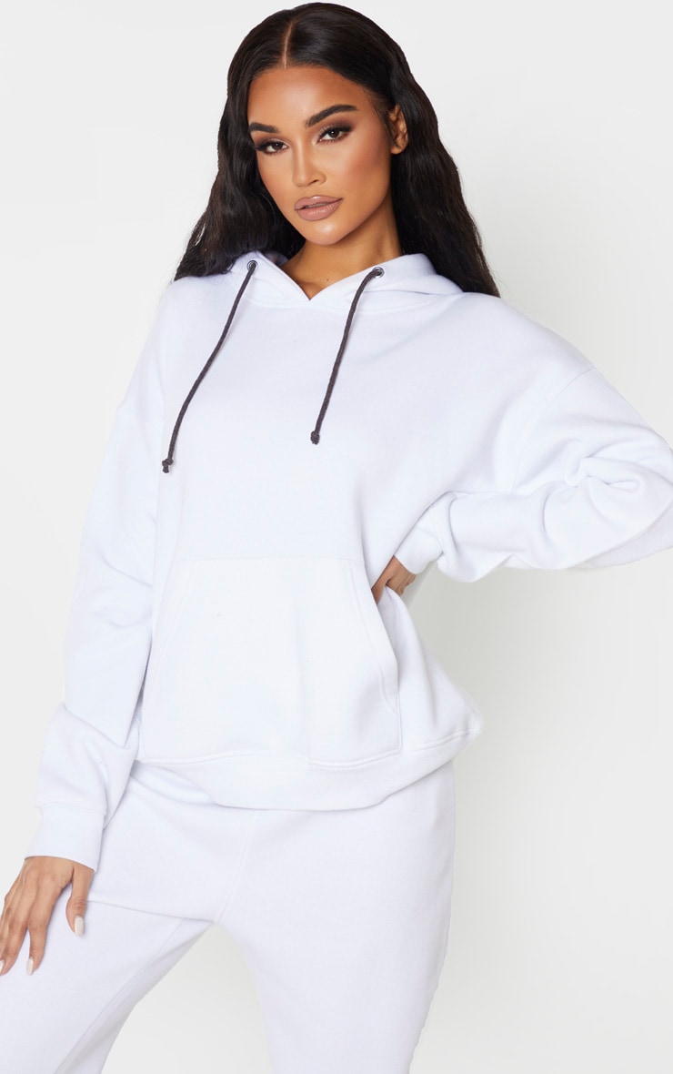 White Pocket Front Oversized Hoodie