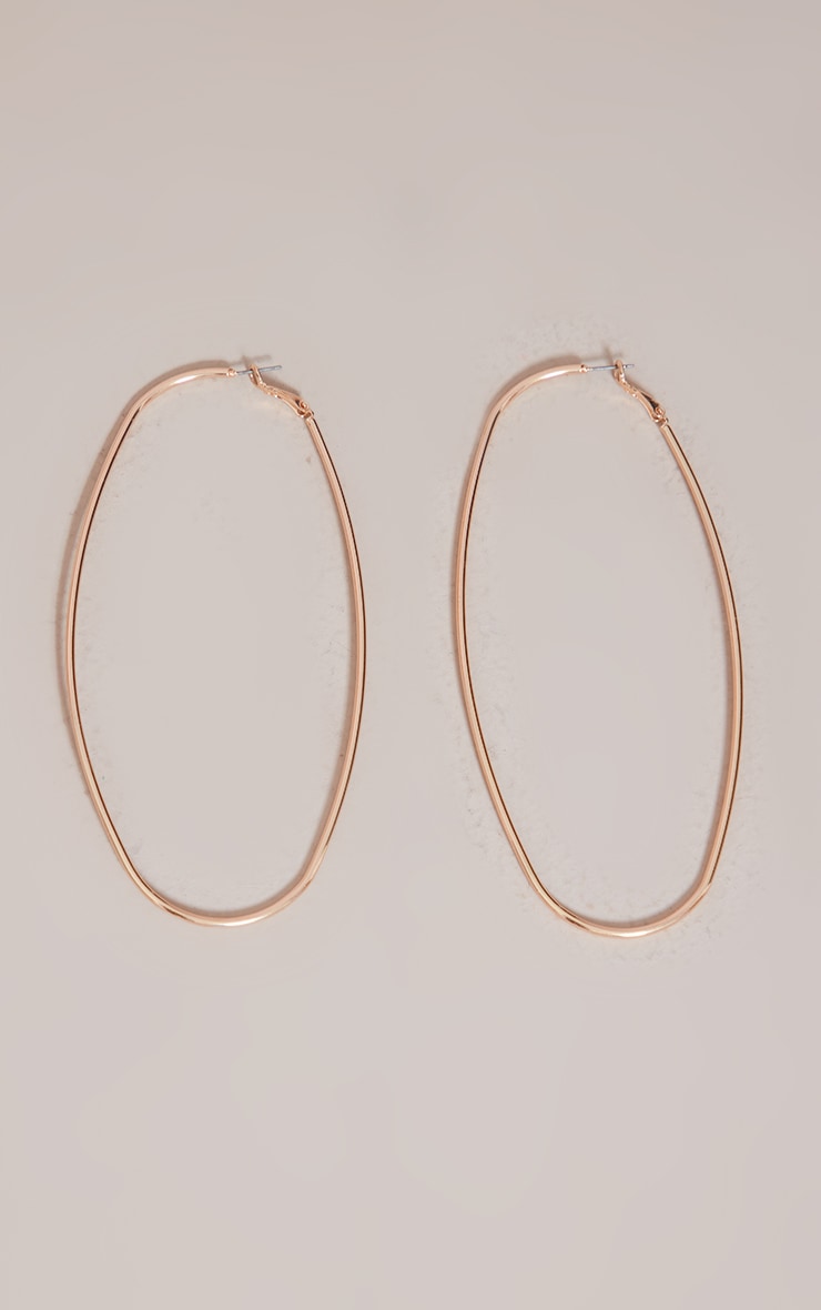 Gold Elongated Statement Hoop Earrings image 2