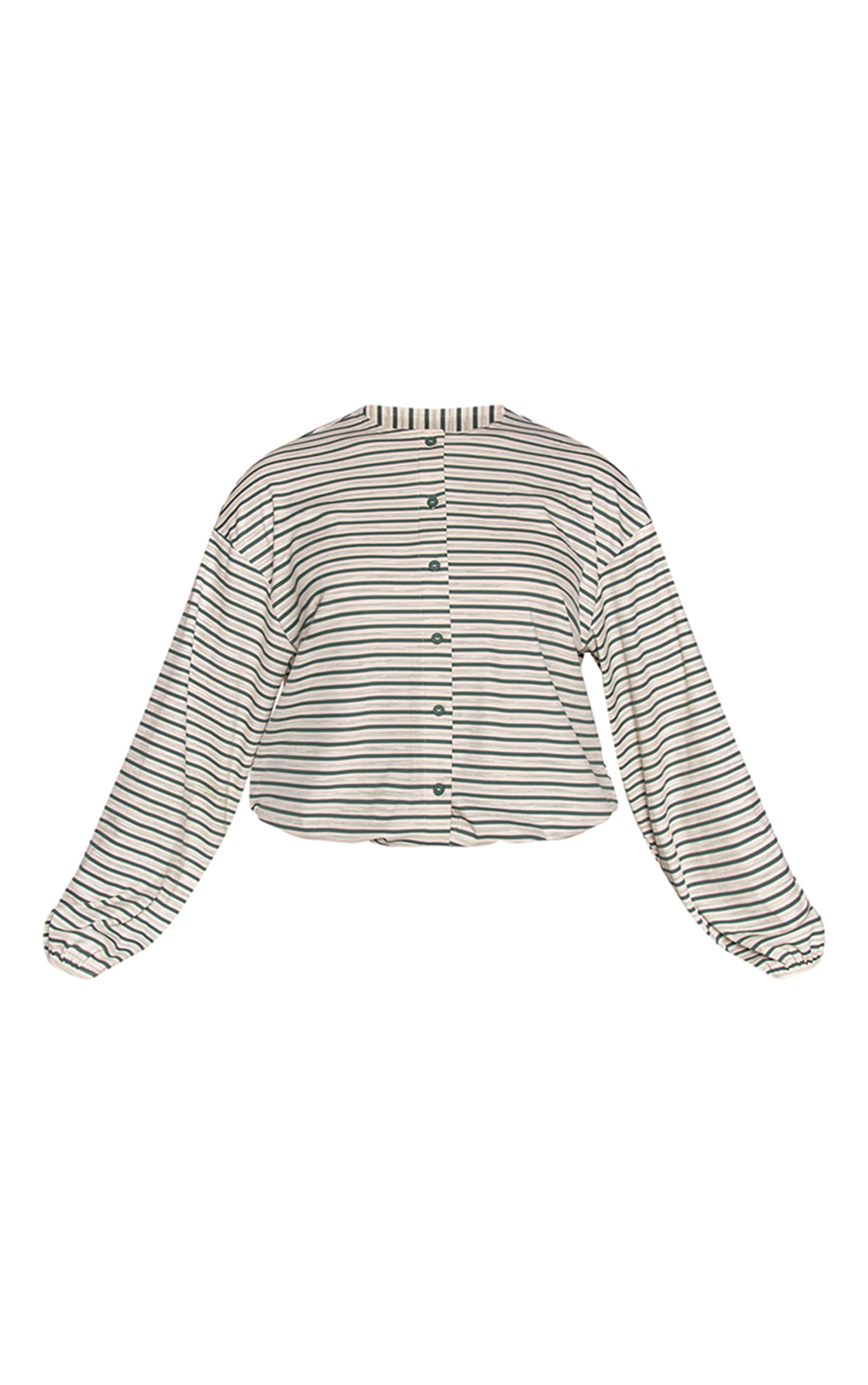 Plus Teal Stripe Soft Rib Relaxed Button Up Top image 5