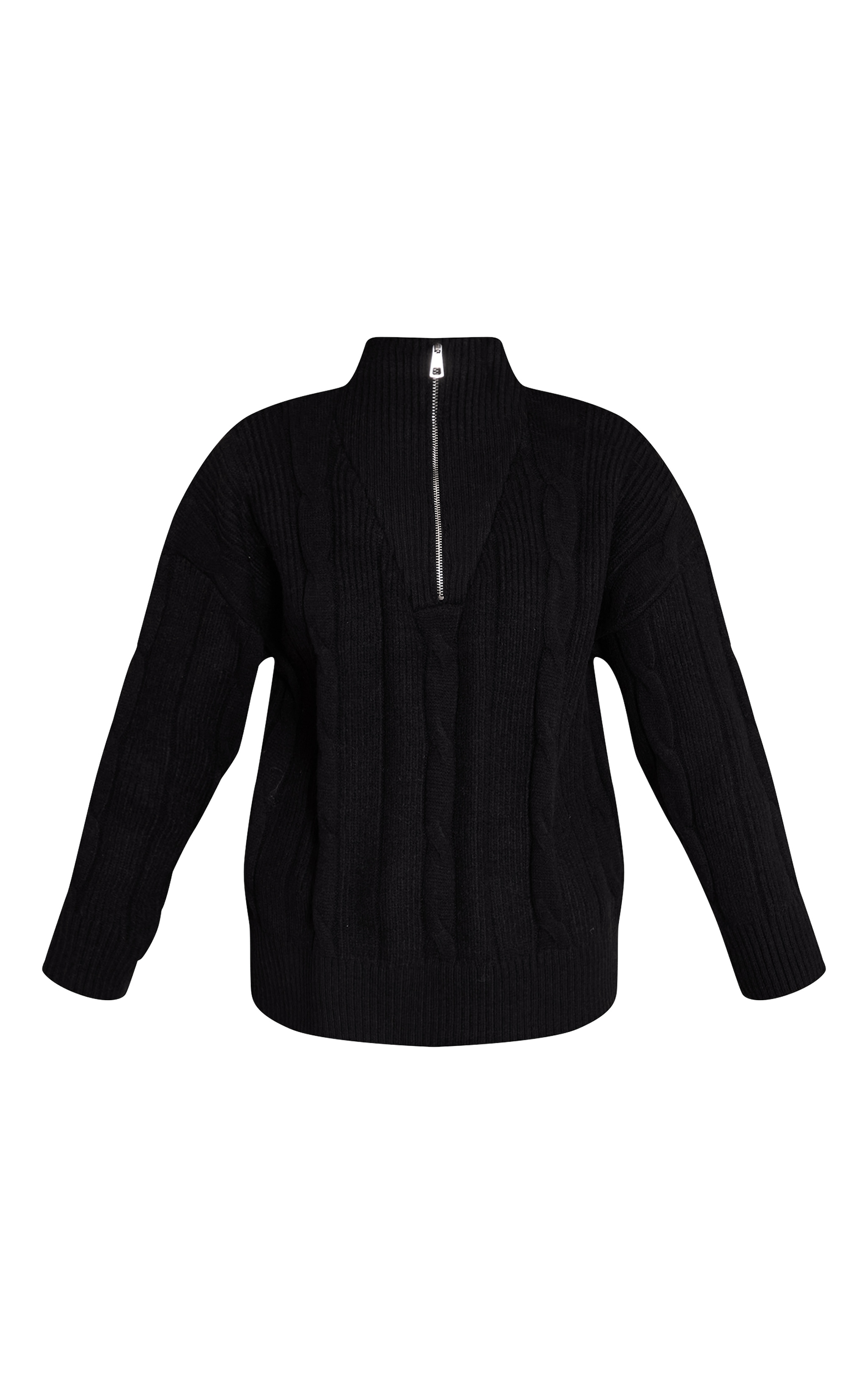 Black Zip Detail Cable Knit Oversized Sweater image 5