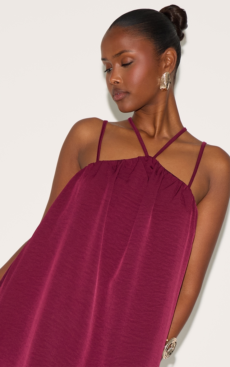 Wine Puff Ball Strappy Mini Dress image 4