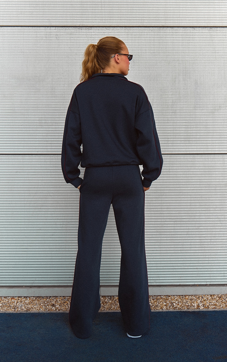 Navy PLT Contrast Binding Funnel Neck Zip Sweatshirt image 2