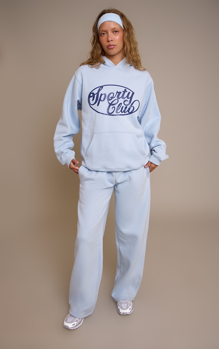 Light Blue Sports Club Cotton Fleece Straight Leg Sweatpants image 3
