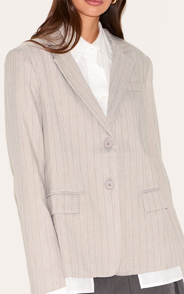 Light Grey Pinstripe Shirt Detail Blazer image 4