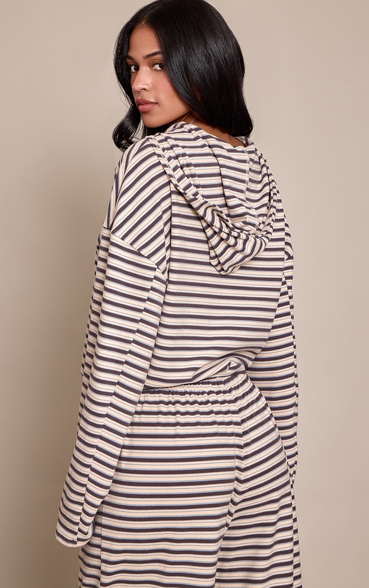 Tall Brown Striped Soft Fleece Zip Up Jacket image 2