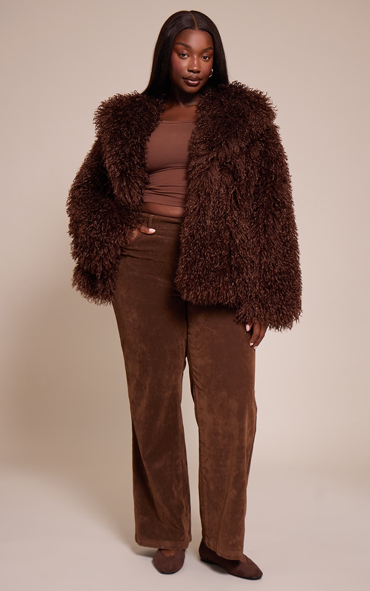 Plus Chocolate Mongolian Fur Midi Coat image 3