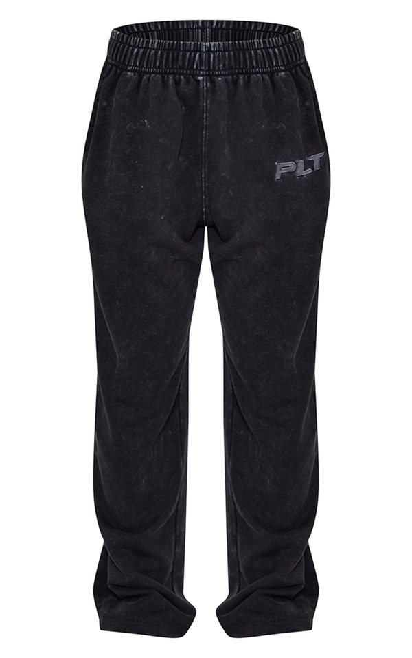 Petite Charcoal Block Embroidered Wide Leg Joggers PrettyLittleThing