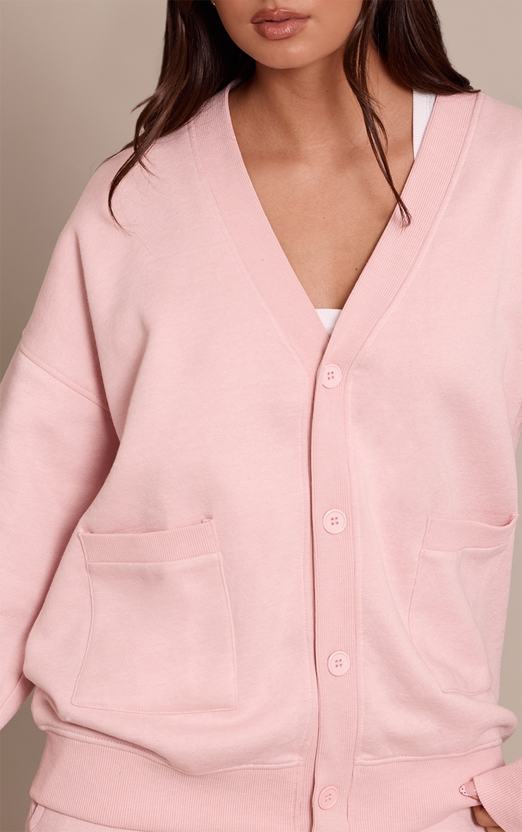 Pink Button Front Pocket Sweat Cardigan image 4