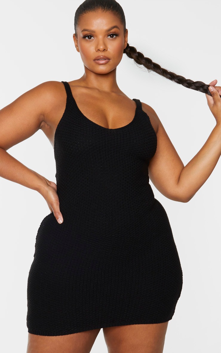 Plus Black Knit Scoop Neck Bodycon Dress