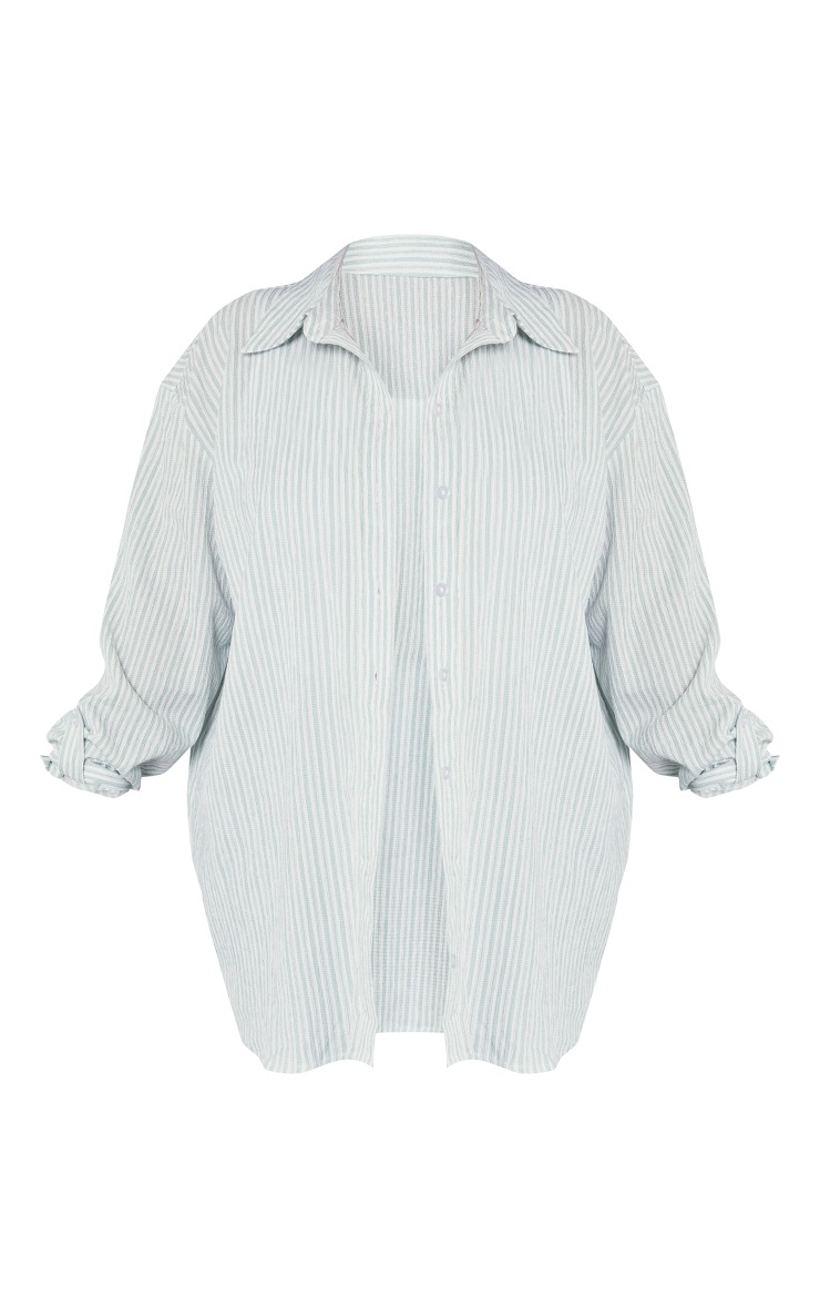 Plus Green Stripe Button Up Oversized Shirt image 5