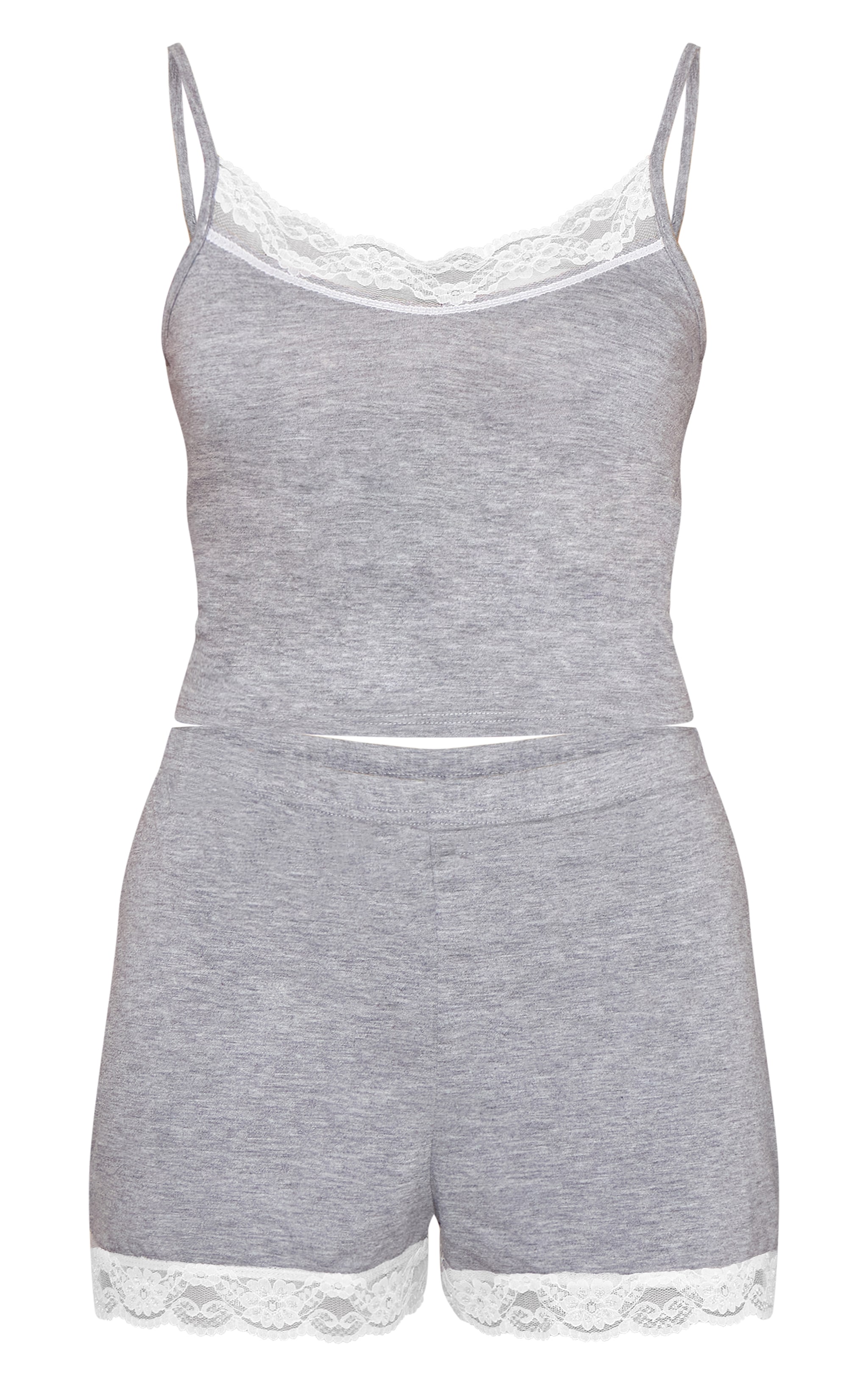 Grey Marl Lace Trim Short Pj Set image 5