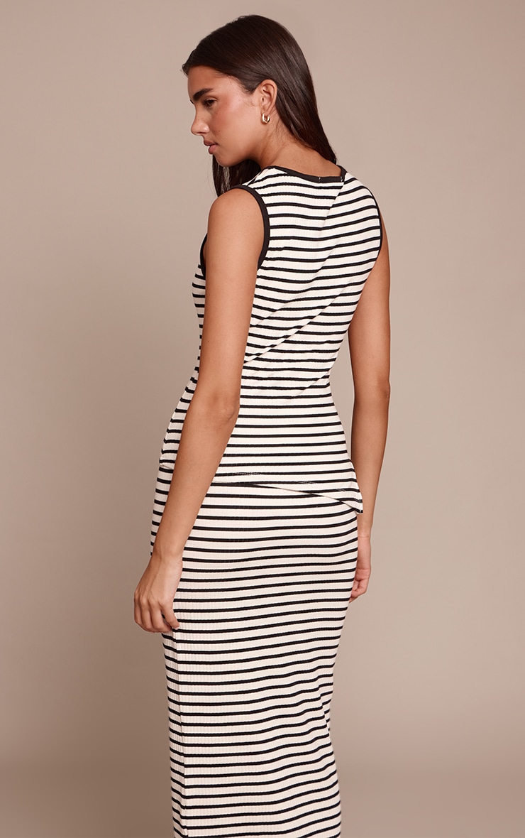 Cream Stripe Contrast Binding Vest Top image 2