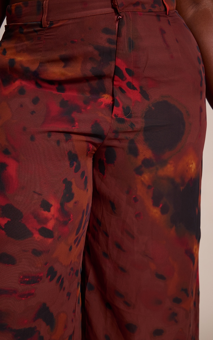 Plus Brown Printed Chiffon High Waisted Wide Leg Pants image 4