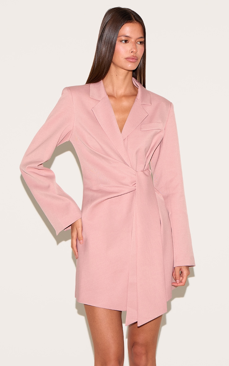Pink Woven Blazer Side Tie Mini Dress image 1