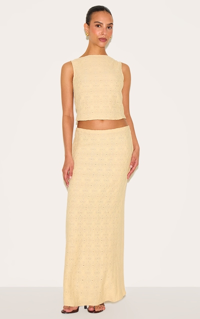 Petite Butter Cream Textured Low Rise Maxi Skirt