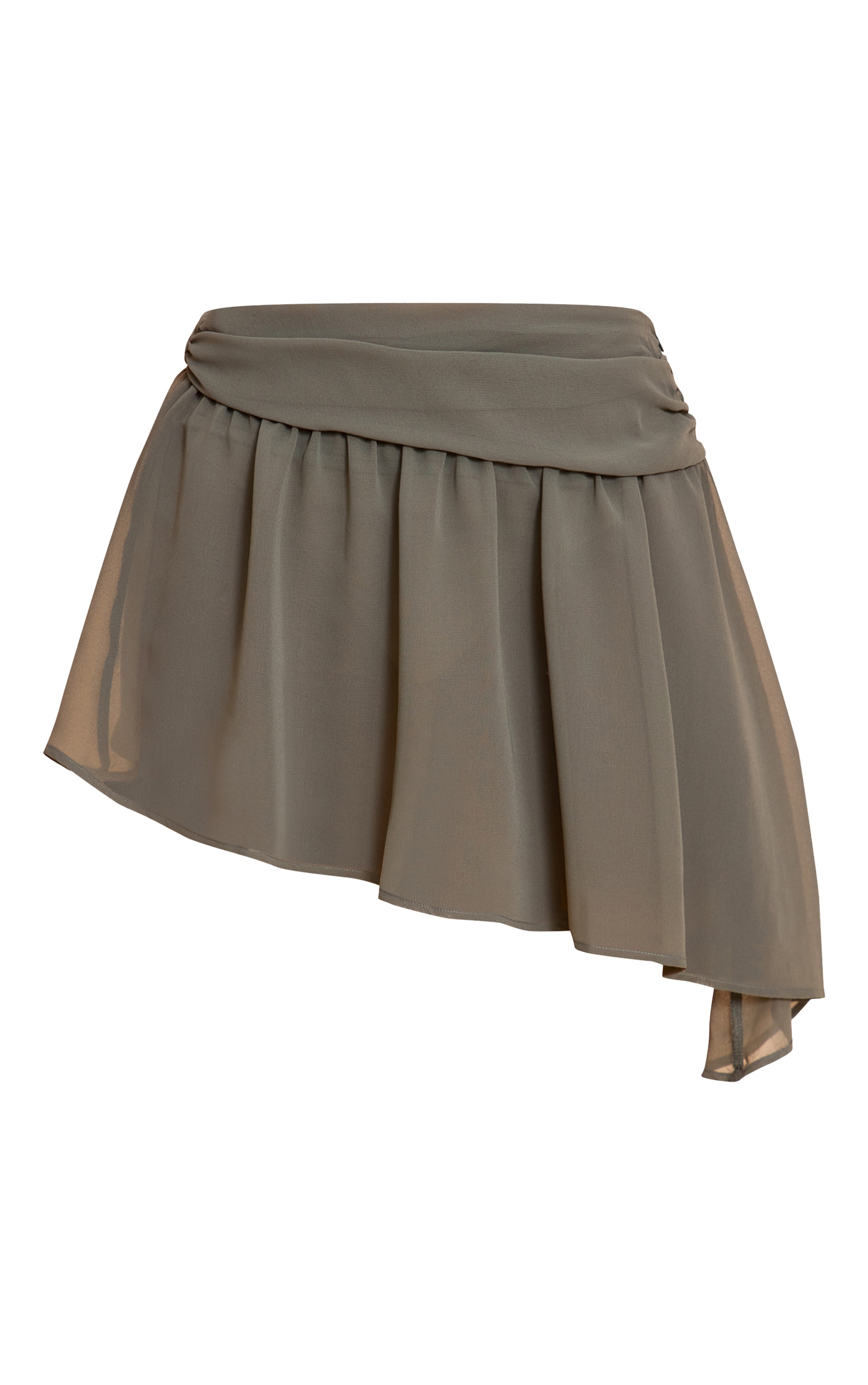 Khaki Chiffon Fold Over Detail Floaty Mini Skirt image 6