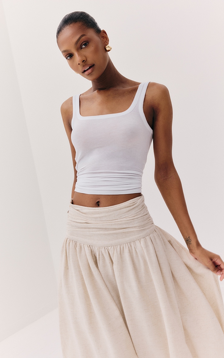 White Sheer Soft Touch Scoop Neck Long Vest Top image 1