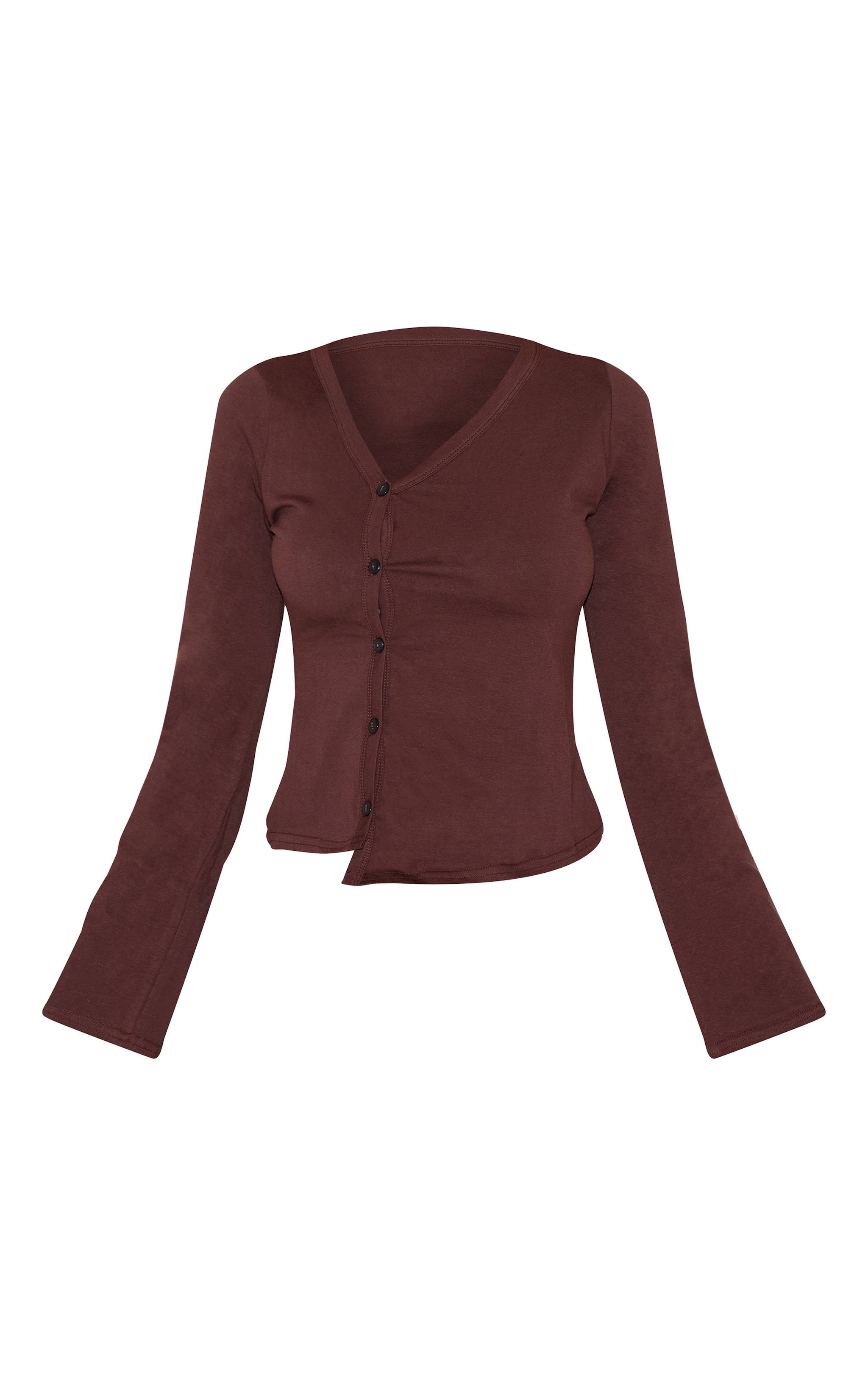 Chocolate Asymmetric Button Down Detail Long Sleeve Top image 5