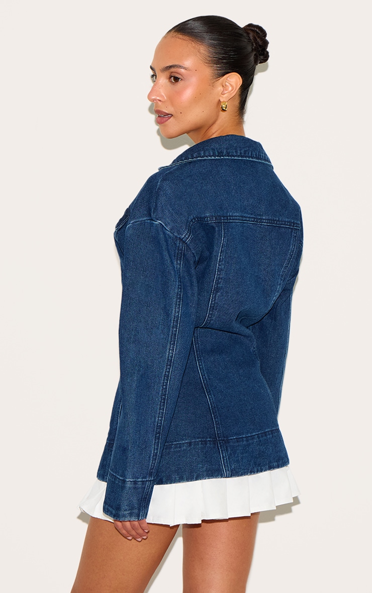 Petite Mini robe ajustée en jean indigo à partie plissée image 2