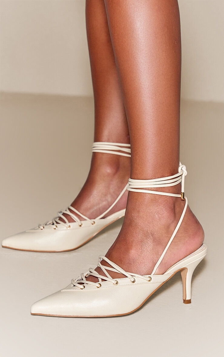 Cream Lace Up Mule Courts image 1
