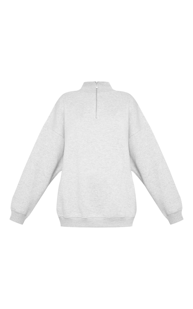 PRETTYLITTLETHING Grey Oversized Embroidered Half Zip Sweatshirt image 6