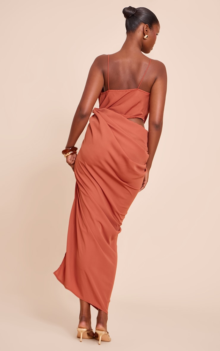 Burnt Orange Chiffon Drape Cut Out Midaxi Dress image 2