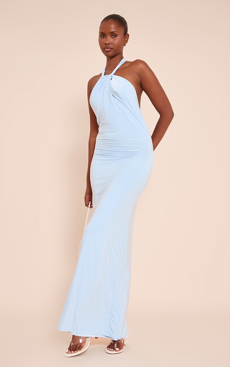 Robe longue doublée moulante bleue à dos nu image 1