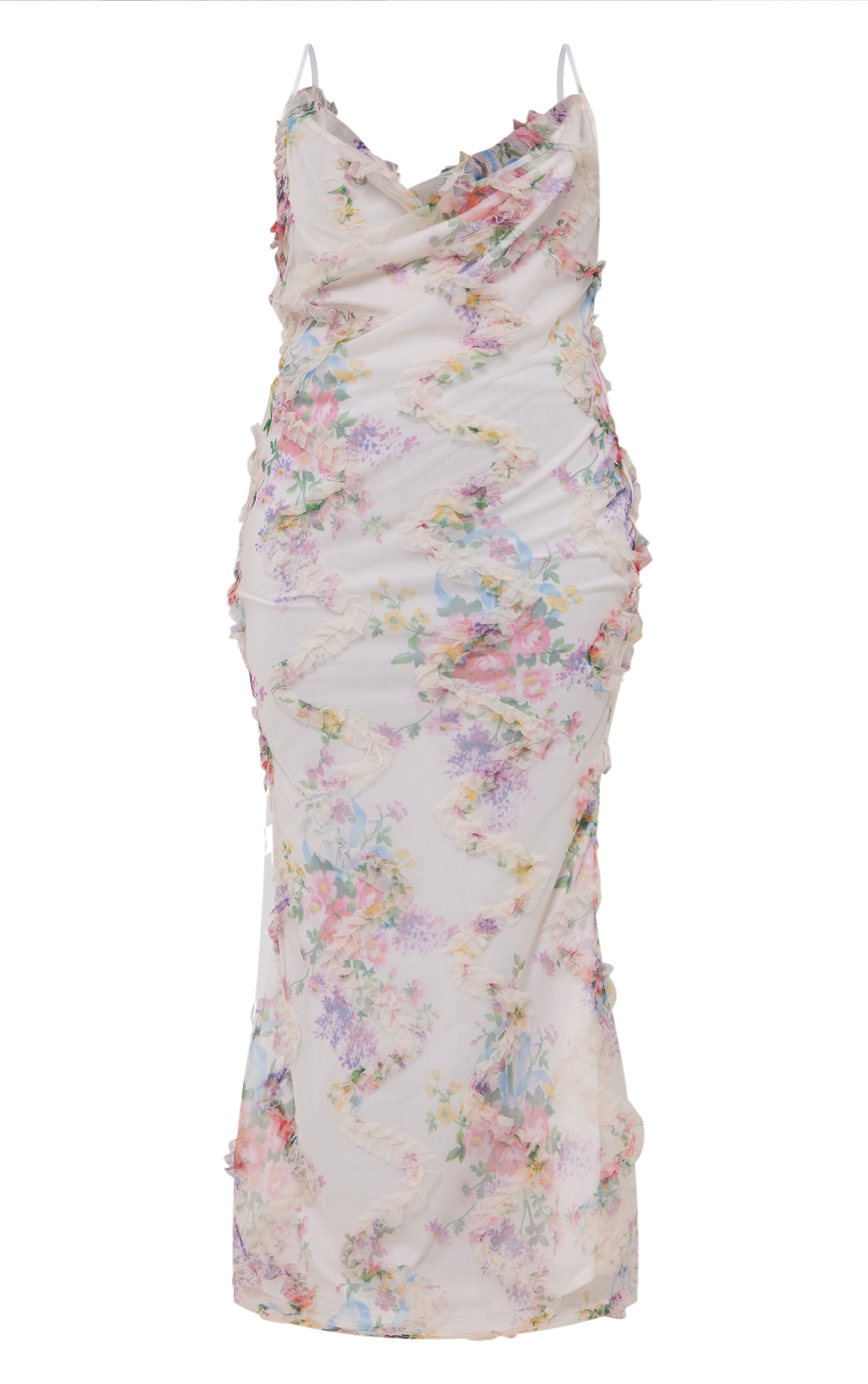 Plus Multi Floral Printed Textured Cowl Neck Maxi Dress image 5