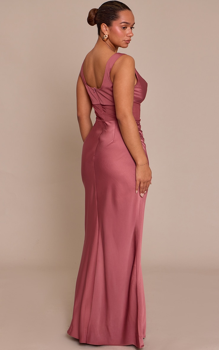 Shape Burgundy Satin Mesh Panel Cowl Neck Maxi Dress image 2