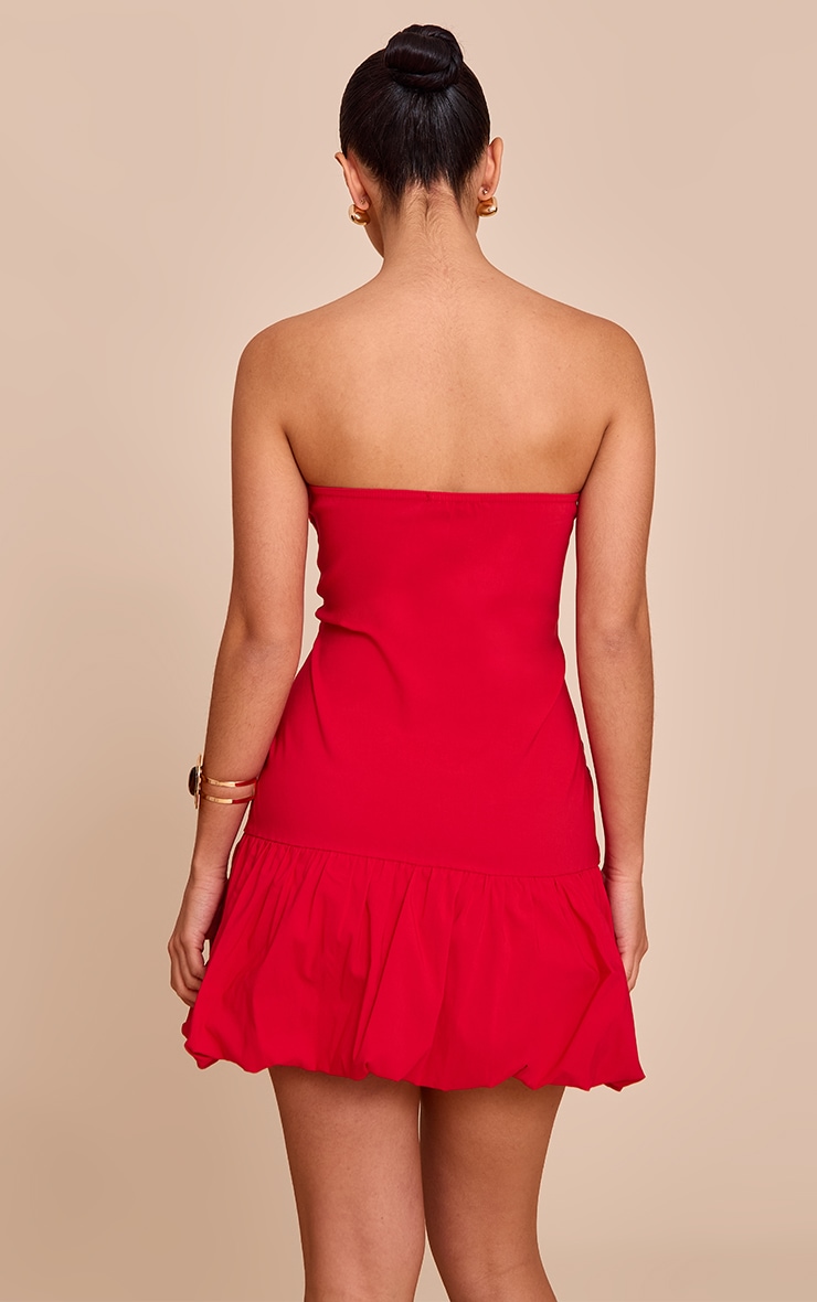 Red Stretch Woven Bandeau Puffball Dress image 2
