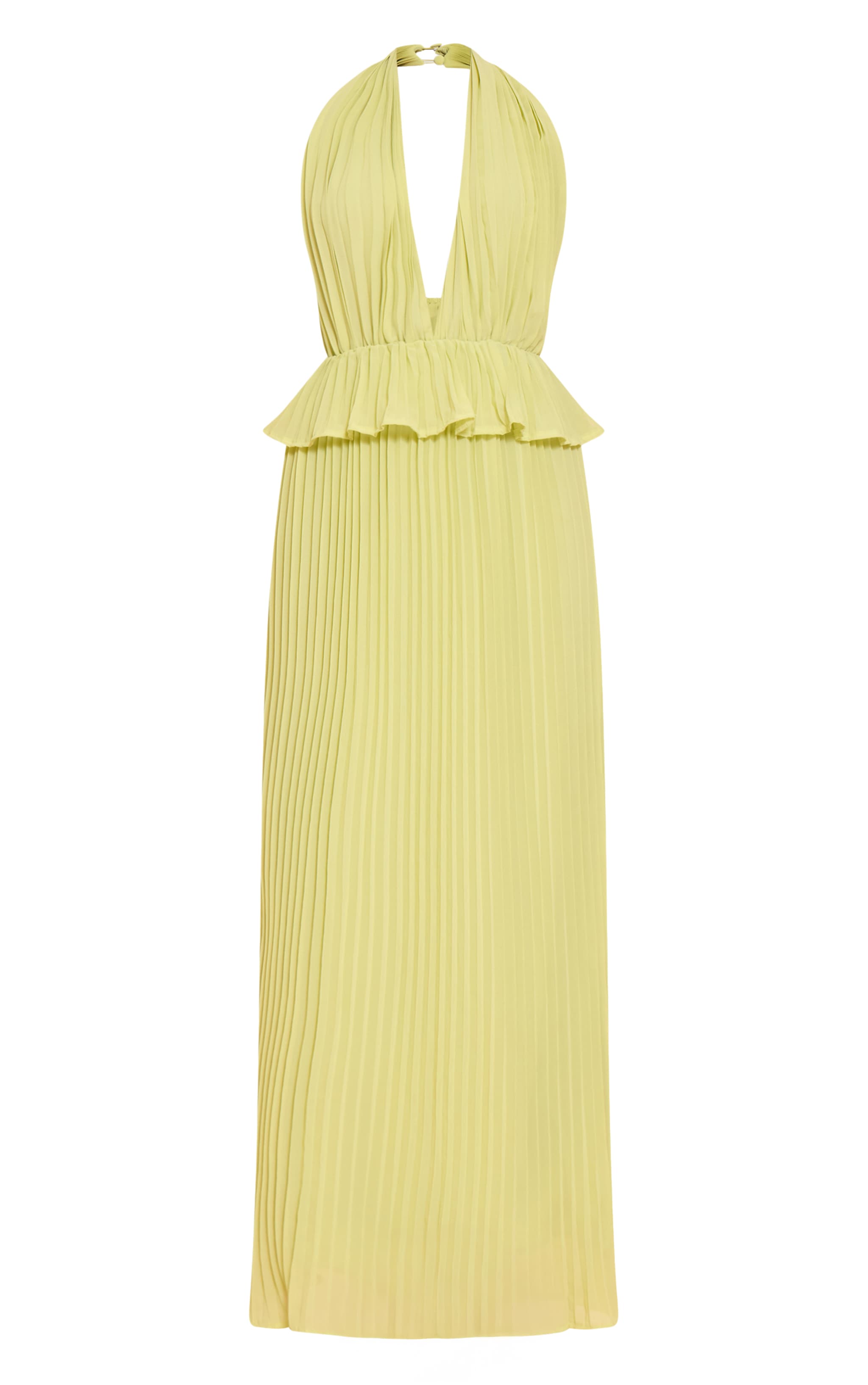 Lime Plisse Halterneck Frill Detail Maxi Dress image 5