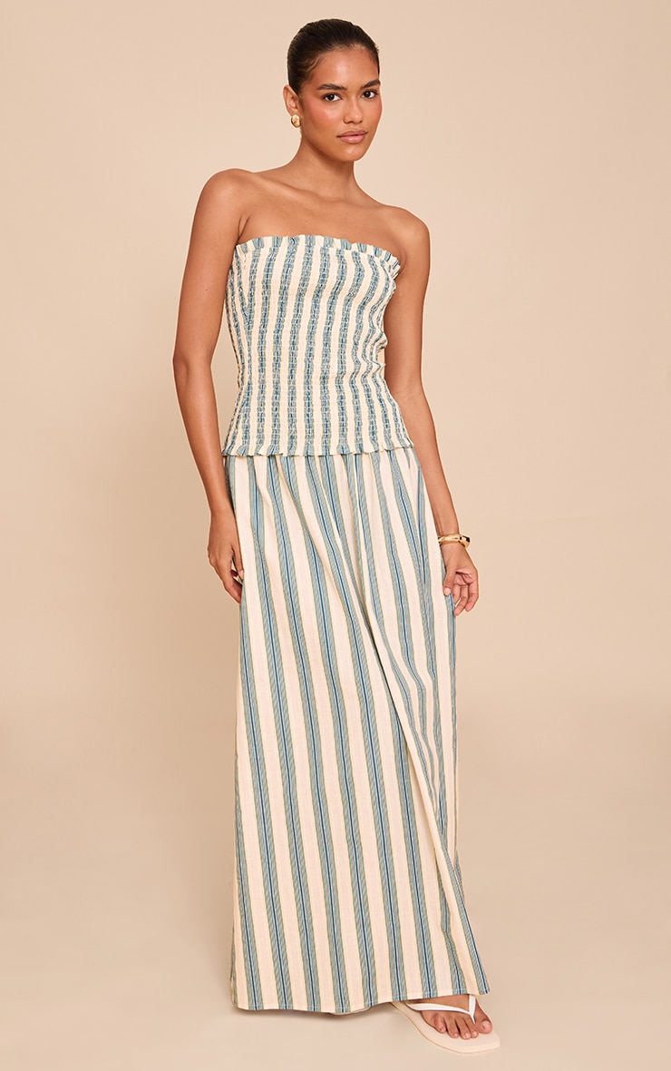 Green Pinstripe Linen Look Maxi Skirt image 1