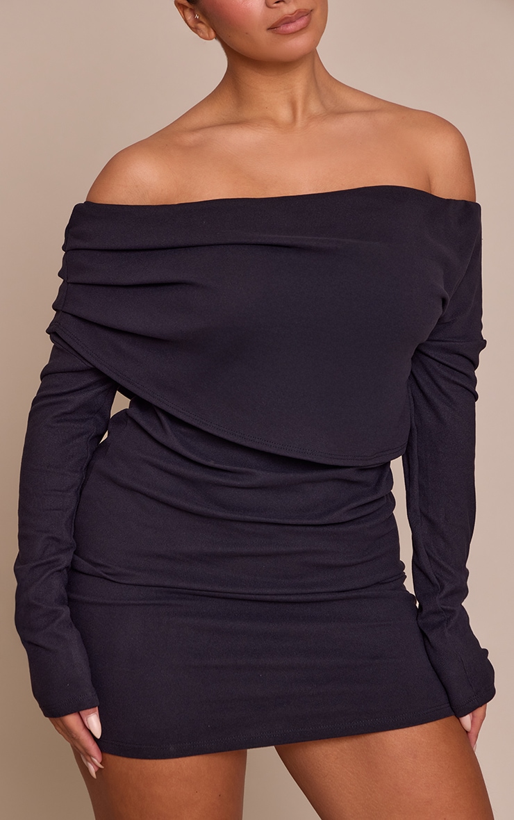 Shape Black Soft Touch Bardot Foldover Long Sleeve Dress image 4