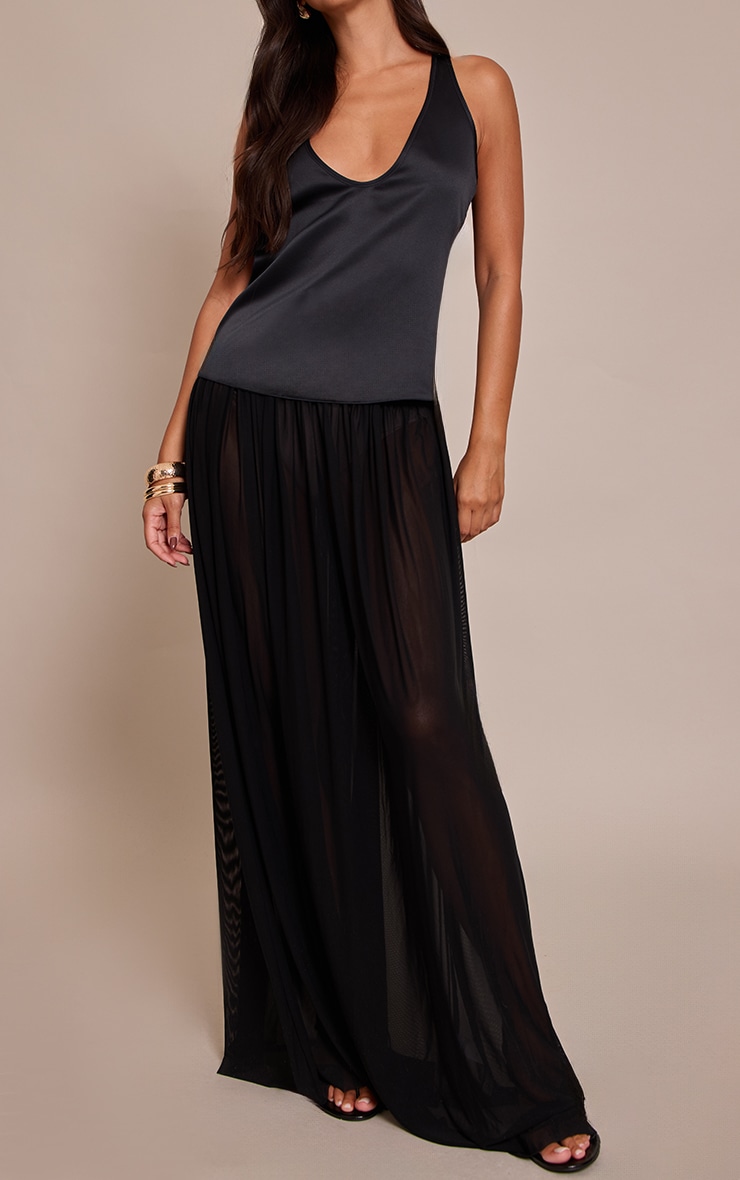 Black Mesh Drape Maxi Skirt image 2