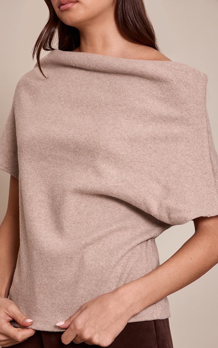 Sand Heavy Brushed Rib One Shoulder Slouchy Top image 4