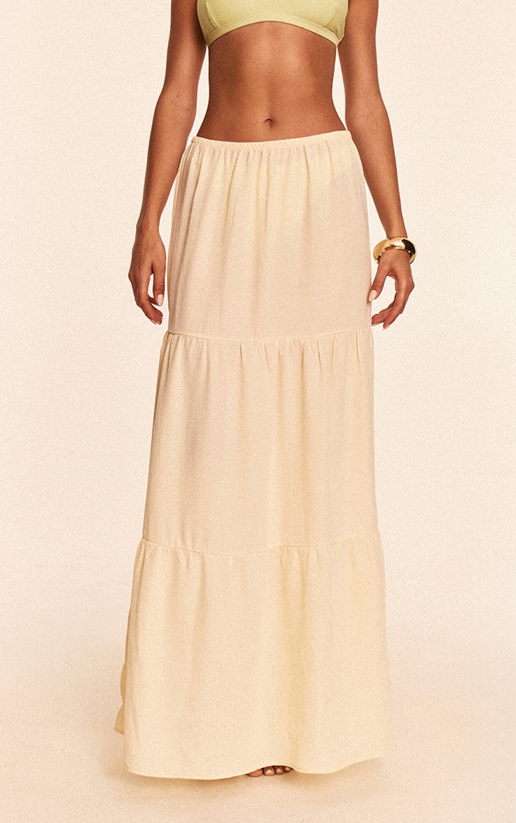 Butter Yellow Linen Look Tiered Maxi Beach Skirt image 2