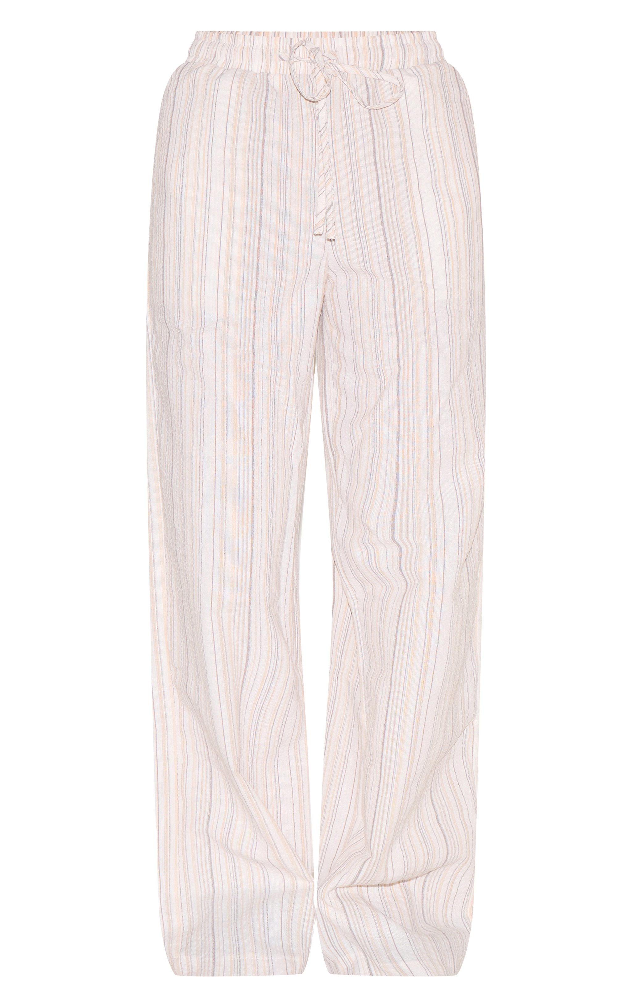 Beige Pinstripe Printed Drawstring Waist Slouchy Pants image 5